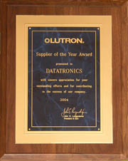 Lutron's Supplier of the Year Plaque